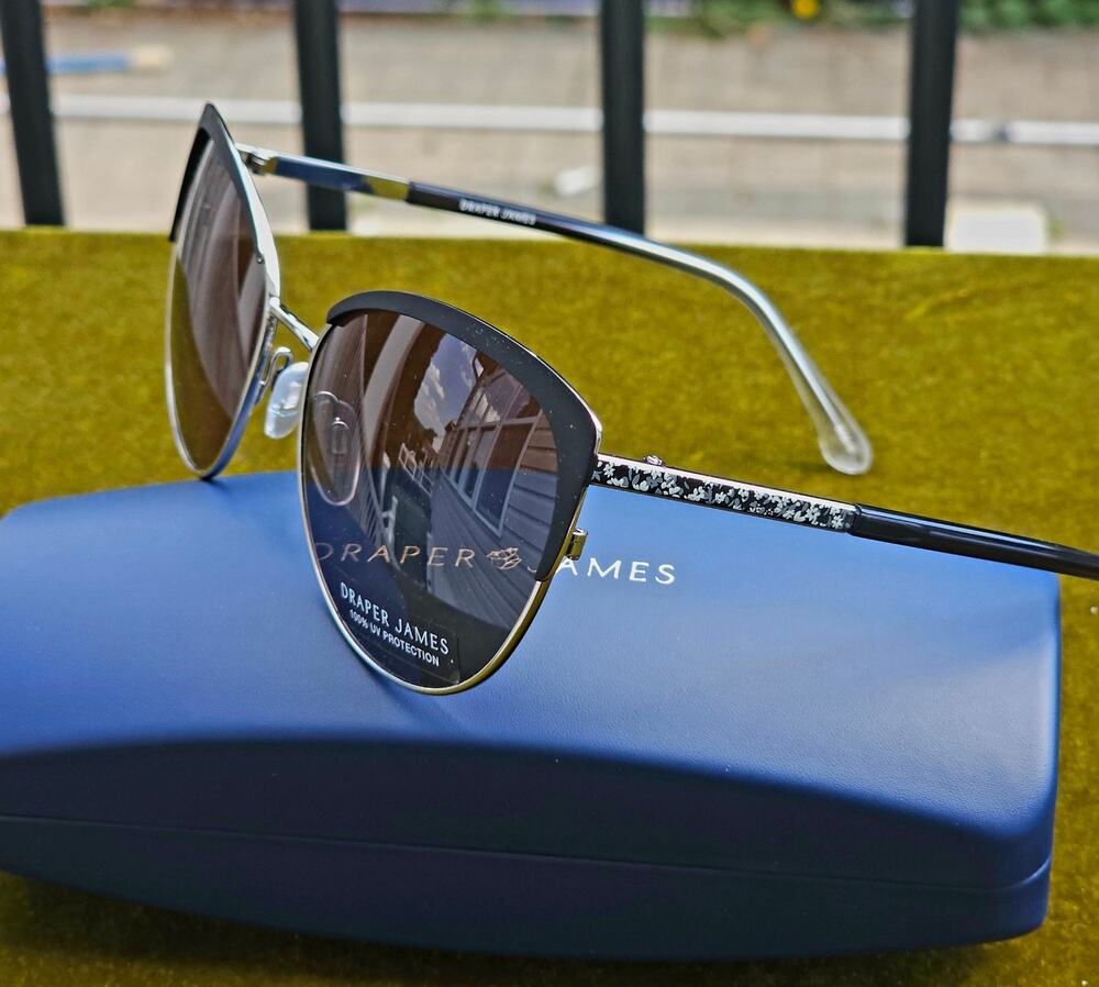 Draper James NEW Women's Metallic Cat-Eye Sunglasses – Black & Silver
